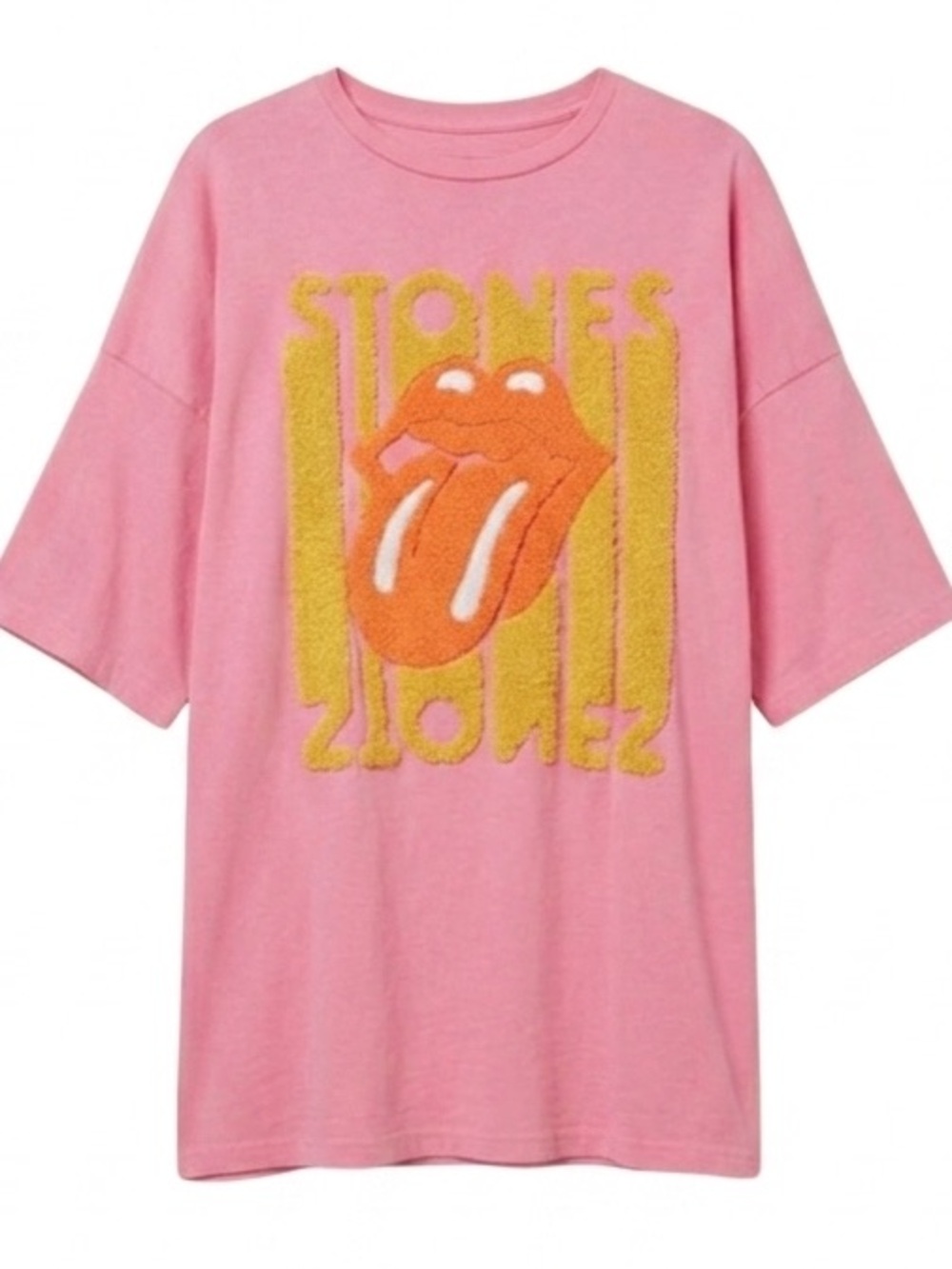 Fantastic Fawn Pink Rolling Stones Tee Orange & Yellow Patch